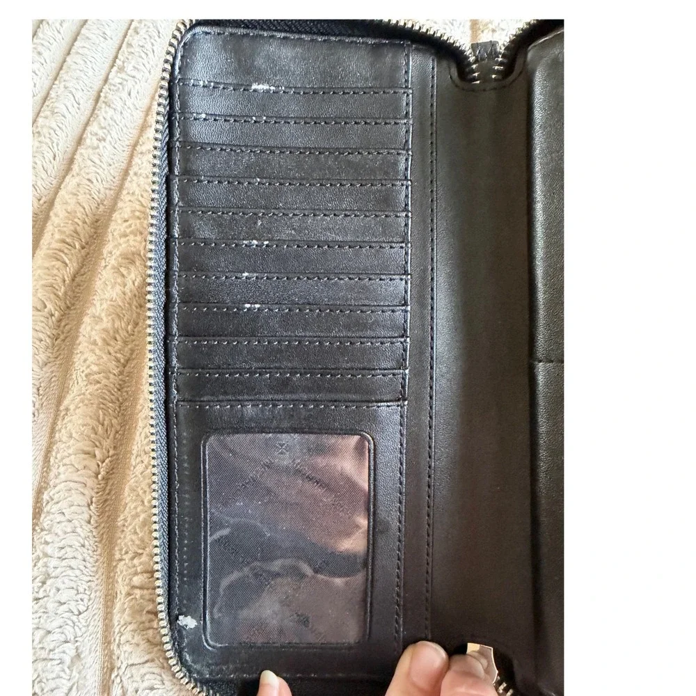 Michael Kors Black Pebbled Leather Zip Around Continental Wallet Silver Hardware